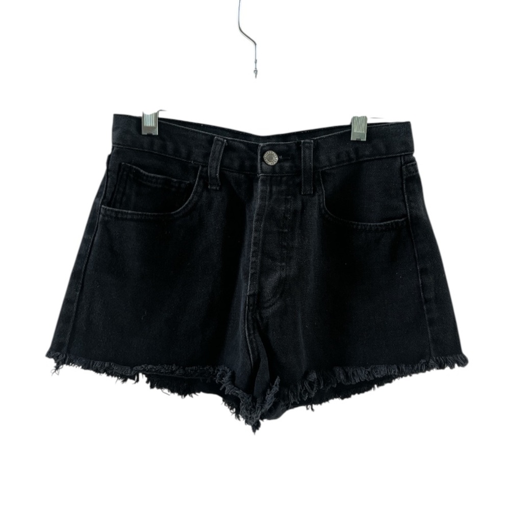 John Galt California High Waisted Button Up Black Denim Cut Off Shorts Size S - Picture 3 of 5